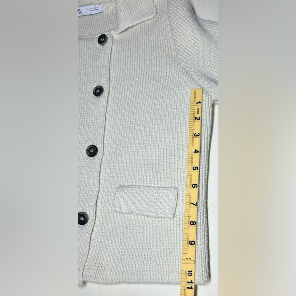 Zara Cream Double-Breasted Chunky Knit  Lapel Sweater Size L - Picture 9 of 11